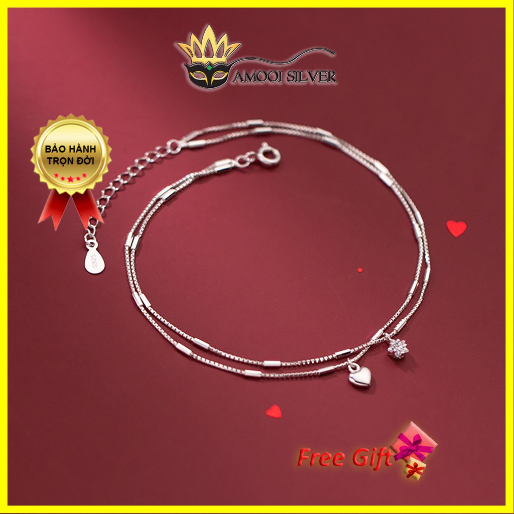 Lắc tay bạc S925 dây đôi trái tim ngôi sao - Amooi Silver AT43