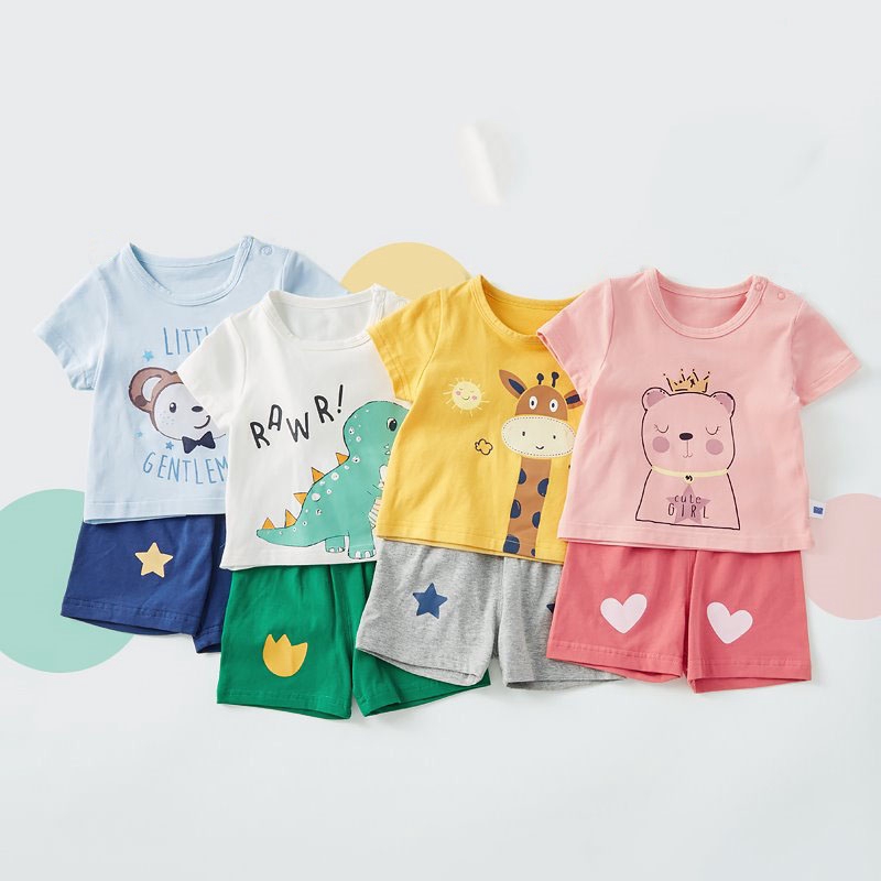 Bộ Cộc Tay Cotton 100 % Minky Mom In Họa Tiết Ngựa Vàng- Khủng Long Xanh Cho Bé (SP001312)