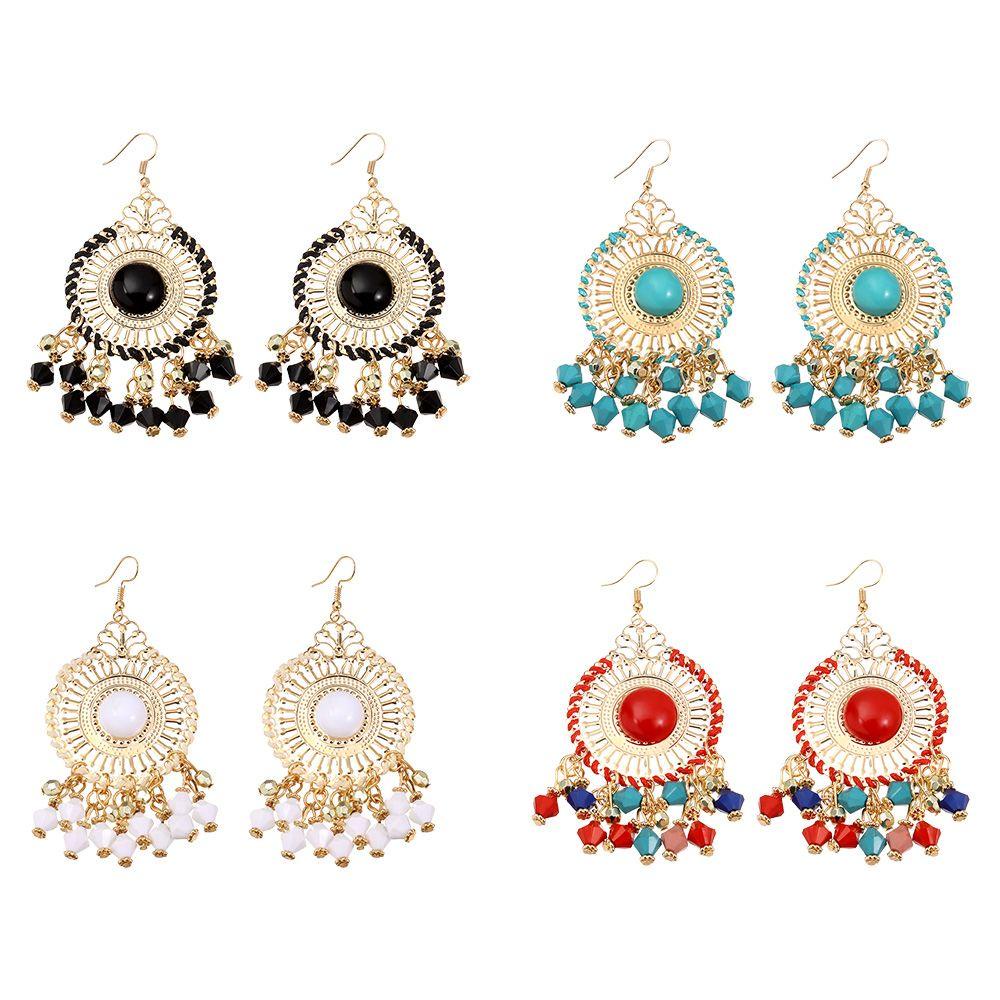 1 Đôi Bông Tai Dáng Dài Phối Tua Rua Phong Cách Bohemian Cổ Điển Thời Trang