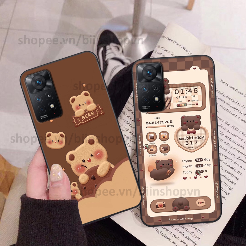 Ốp Xiaomi Redmi Note 11 4G / Note 11S / Note 11 Pro 5G in hình gấu chocolate kẹo ngọt siêu đẹp siêu xinh