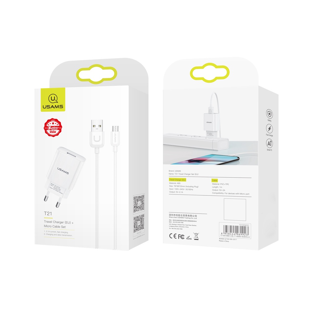 Bộ sạc bộ chuyển đổi Cáp sạc Bộ sạc nhanh 2.1A Charger + Type C/Micro/Lightning Charging Cable