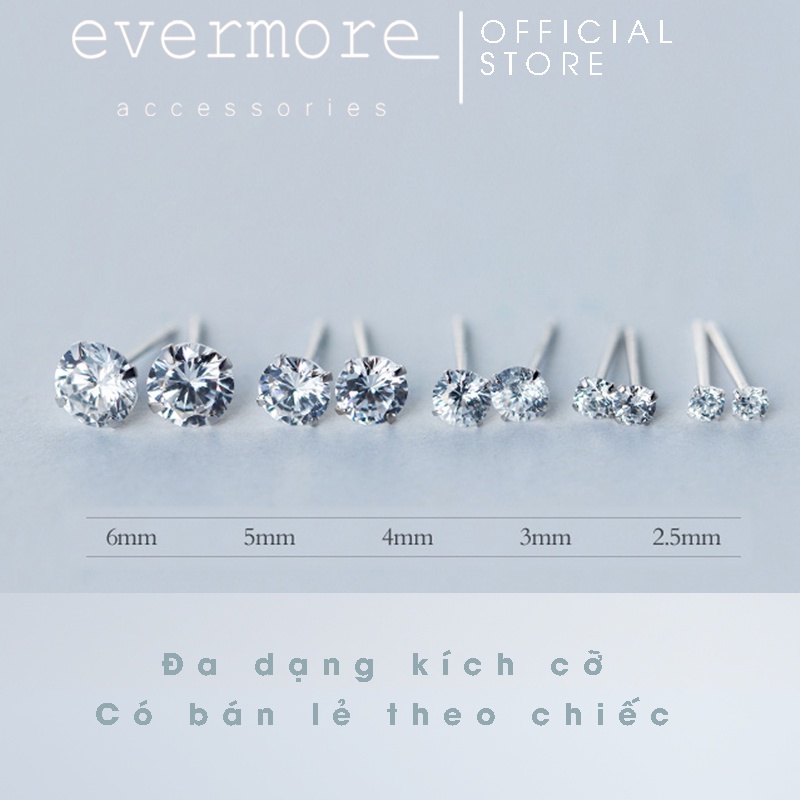 Bông tai bạc EVERMORE, khuyên tai đính đá tròn bạc ý 925, phong cách thanh lịch, minimalism - H032