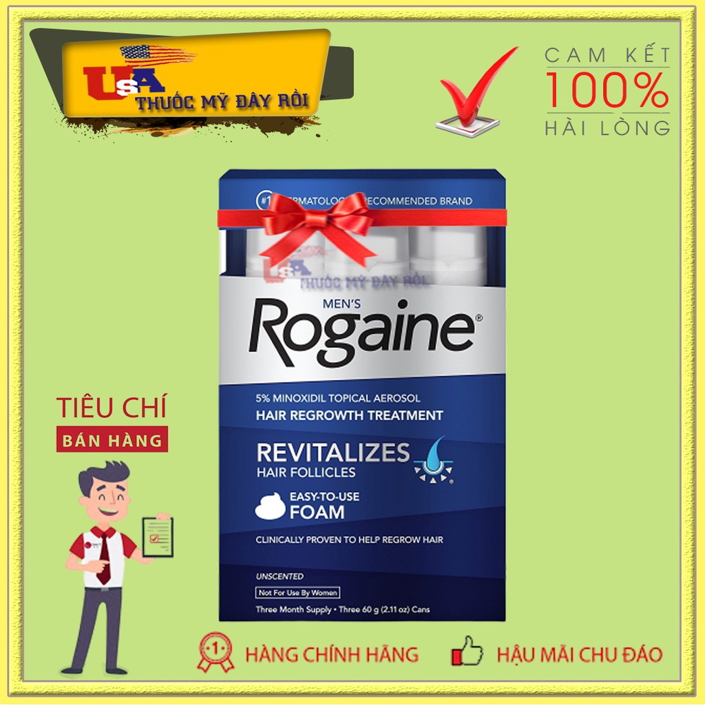 [HỘP 3 CHAI] Rogaine Minoxidil 5% Mọc Râu Tóc Dạng Bọt Foam Dành Cho Nam Giới