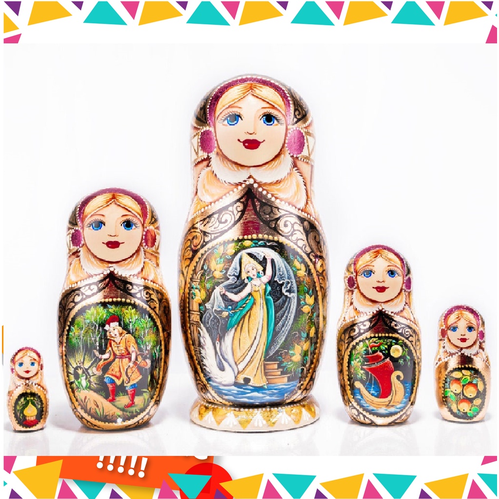BỘ BÚP BÊ NGA MATRYOSHKA 5 LỚP DÁNG CAO "CỔ TÍCH HOÀNG TỬ ẾCH" CỰC ĐẸP CỦA WORK ART FIREBIRD LB NGA