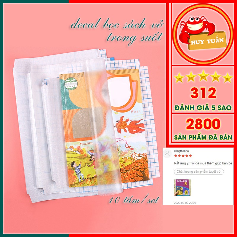 Set 10 tờ decal trong suốt bọc sách vở cho bé kích thước 43x30cm