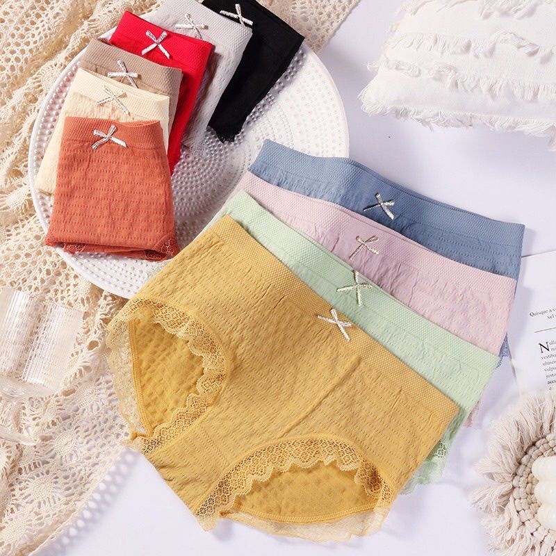 Quần lót nữ viền ren, chíp nhăn nơ hàng cotton mềm mại