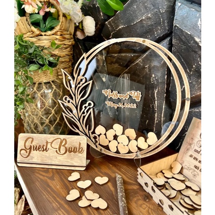 Hộp Thả Tim Wedding Guestbook Dáng Tròn Có Hoa Văn Chiếc Lá Trong Suốt Sang Trọng| Thao Wedding Guestbook