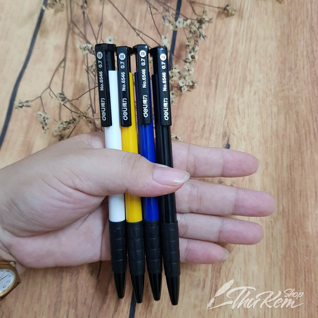 Bút bi đầu bấm thiết kế chống trượt tiện dụng Deli 6546S / 6546 ngòi 0.7mm