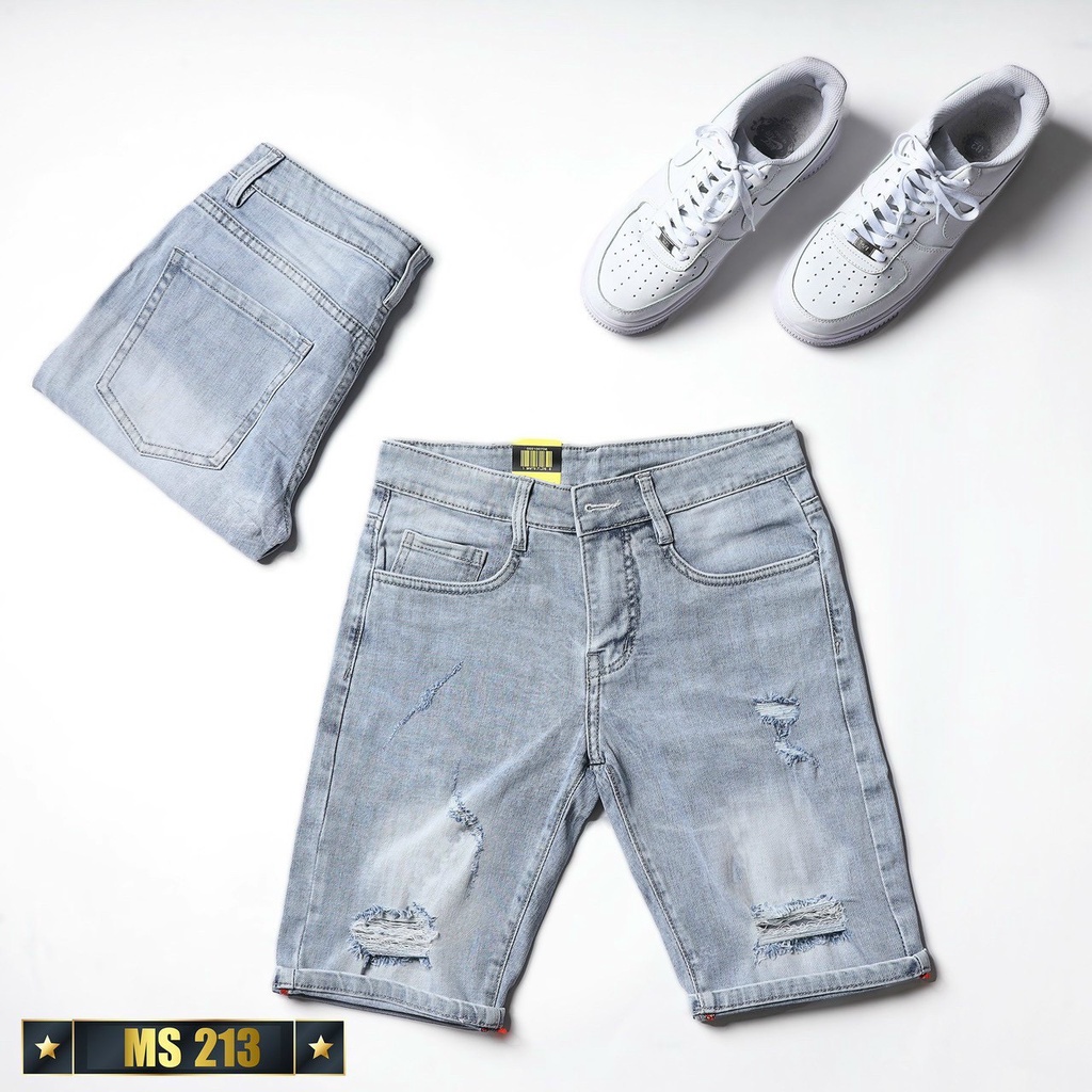 Quần short bò nam co giãn chất bò OBOKFASHION màu xanh nhạt rách dễ phối đồ cao cấp phong cách hàn quốc QJN213