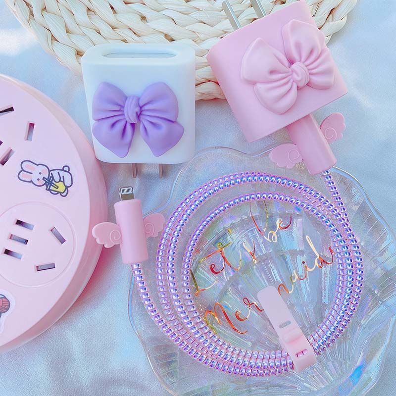 Phụ Kiện Bảo Vệ Dây Cáp Sạc soft silicone bow style chargering cover compatible for