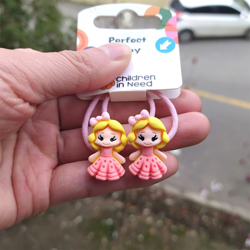 Set 2 Dây Cột Tóc Co Giãn Họa Tiết Hoạt Hình Dễ Thương Cho Bé Gái