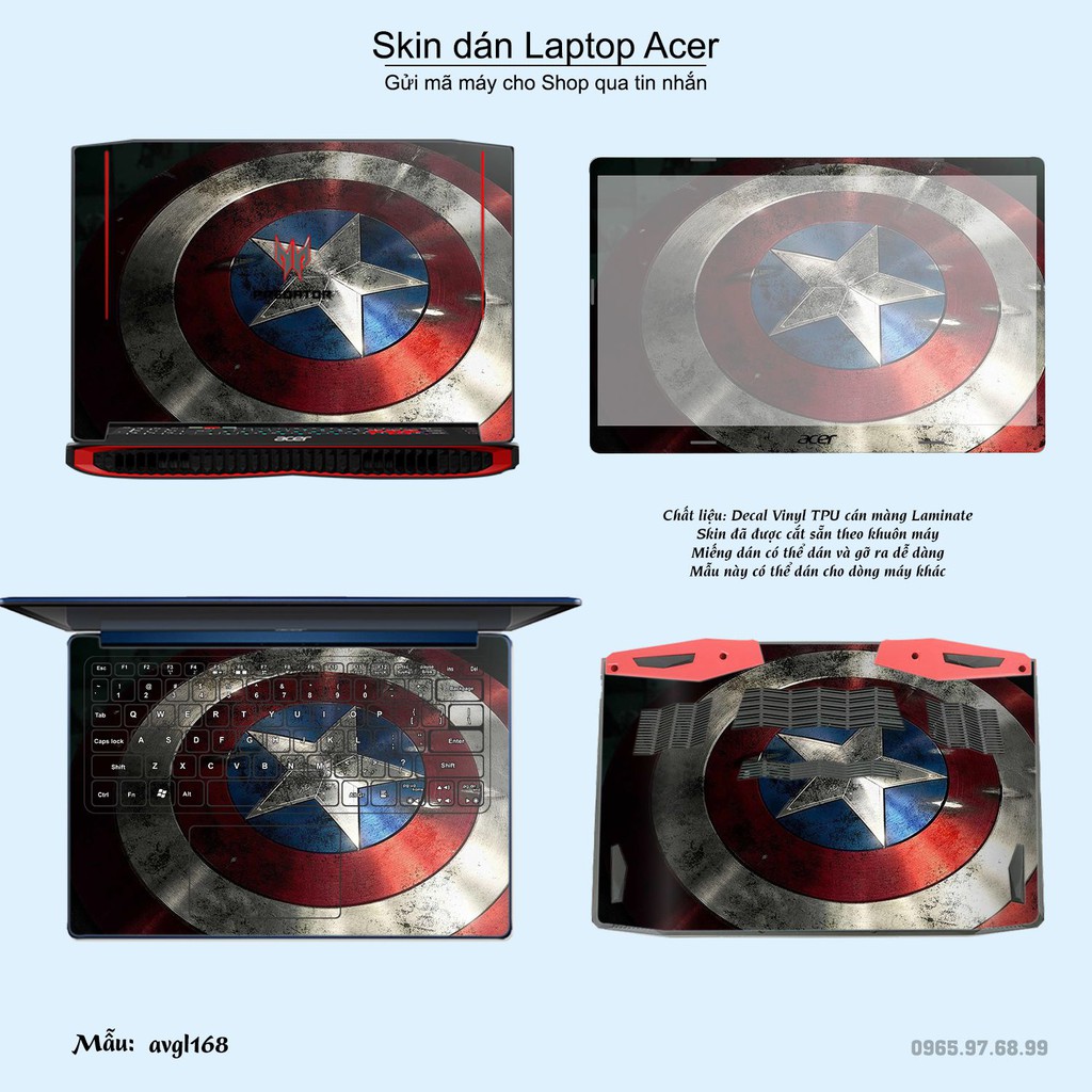 Skin dán Laptop Acer in hình Captain (inbox mã máy cho Shop)