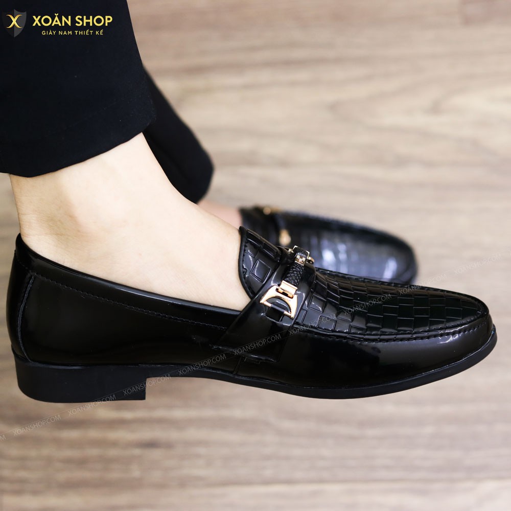 Giày Lười Da Bóng Nam Giá Rẻ - Đế Cao Su Tăng Chiều Cao 3cm - Mã L157 Màu Đen - Hàng Việt Nam