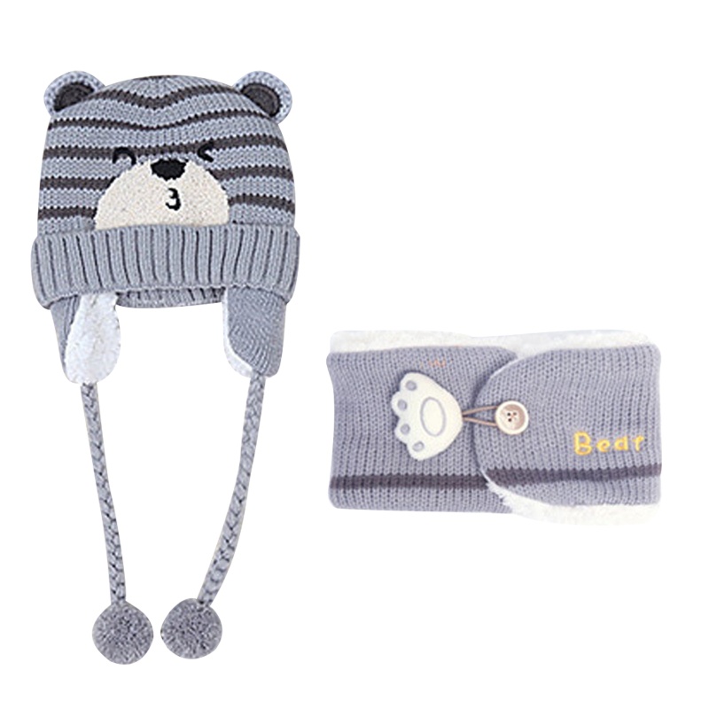 Set 2 Mũ Dệt Kim Mềm Giữ Ấm Mùa Thu Đông In Họa Tiết Gấu Dễ Thương Cho Bé Trai + Gái