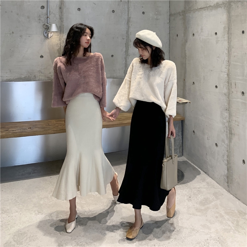 DUNEA Chân váy len lưng cao phong cách Hàn quốc quyến rũ