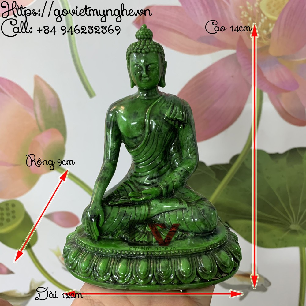 Tượng đá trang trí Tượng Phật Thích ca Thủ Ấn - Xúc Địa Ấn | Chiều cao 14cm - Màu xanh lục bích
