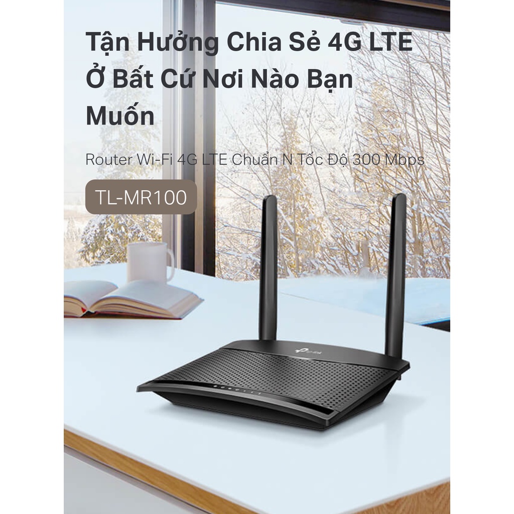 Bộ Phát WiFi Router 4G LTE  TP-Link MR100 Có Cổng Lan - Hàng chính hãng