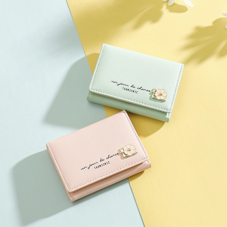 Faya - Ví ngắn cầm tay ngăn bấm đính hoa V161