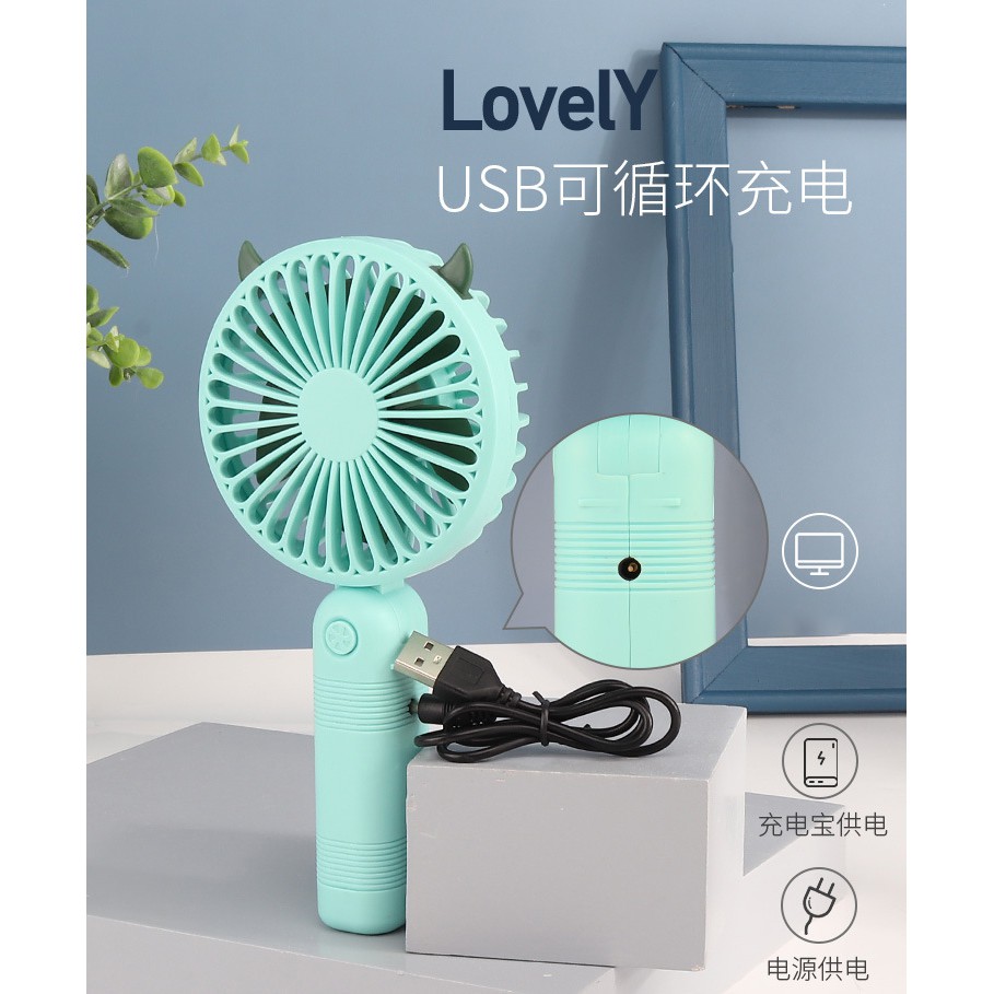 (Sạc Cổng USB) Quạt Cầm Tay Mini Xoay 180 Độ Gió Siêu Mạnh Có Thể Để Bàn