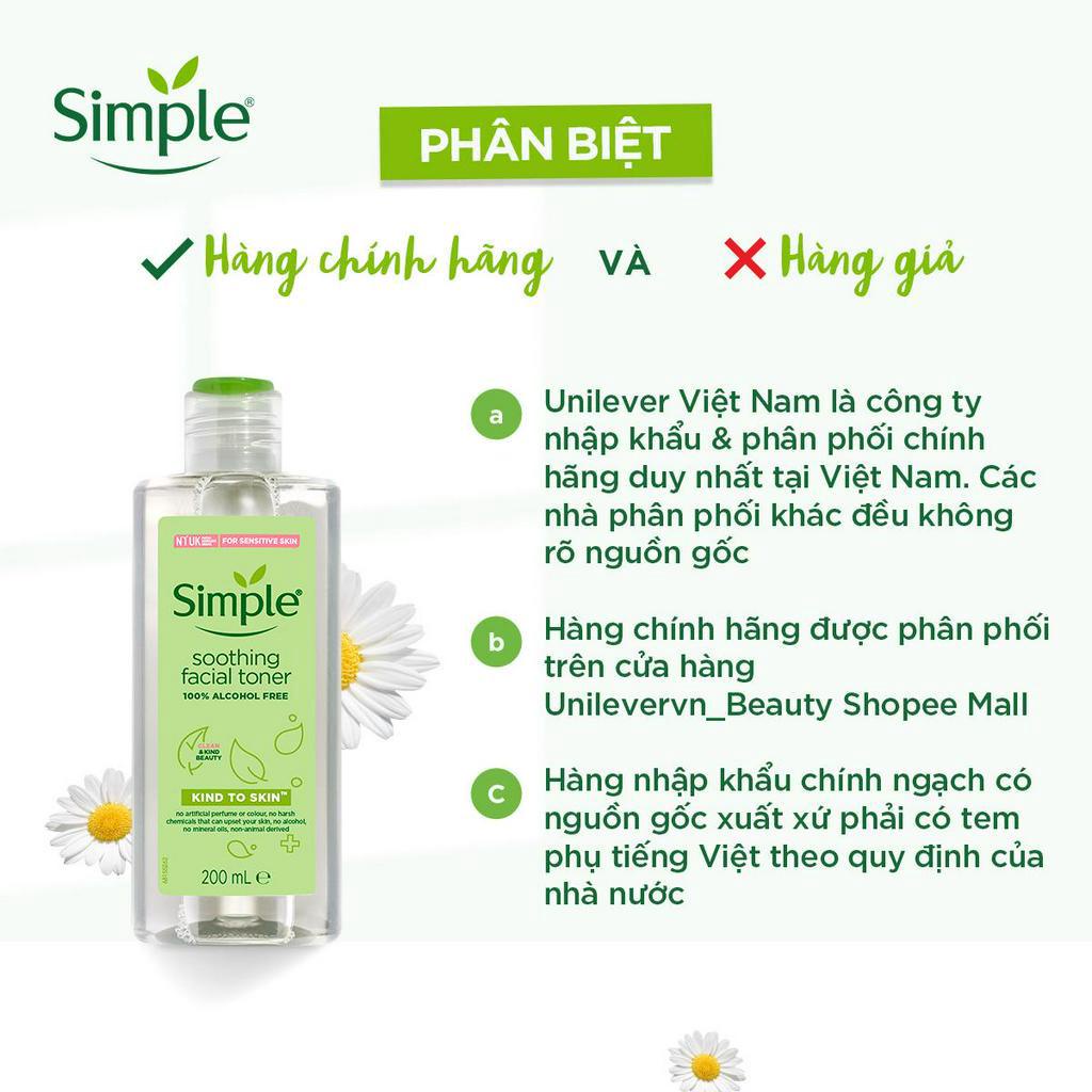 Combo Simple Tẩy trang 200ml + Sữa rửa mặt 150ml + Nước hoa hồng 200ml cho da sạch khỏe đàn hồi - White Store