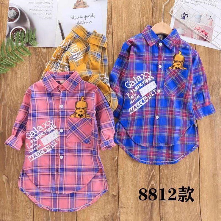 áo sơ mi dài tay size nhỡ cotton thô mềm phong cách hiphop cho bé gái 18-25kg