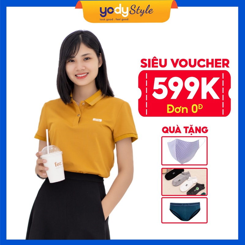 Áo phông Polo YODY nữ basic trơn trắng phối cổ công sở cao cấp cotton tay ngắn 7 màu Pique Mắt Chim phối bo APN3340
