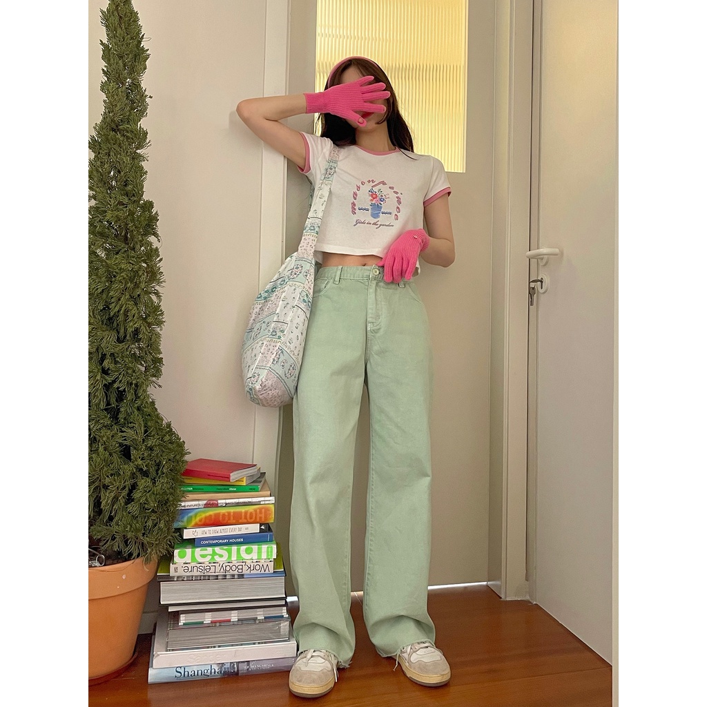 Quần Jean Lưng Cao Ống Rộng Thời Trang Cá Tính Dành Cho Nữ