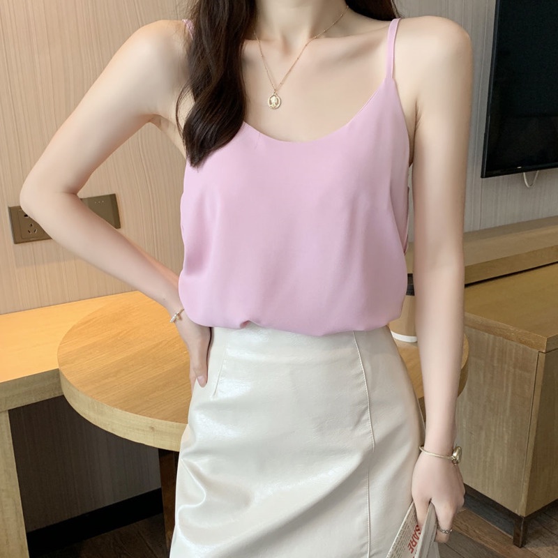 Áo Voan Hai Dây Cổ Chữ v Màu Trơn Đơn Giản Dễ Thương Có Thể Điều Chỉnh
