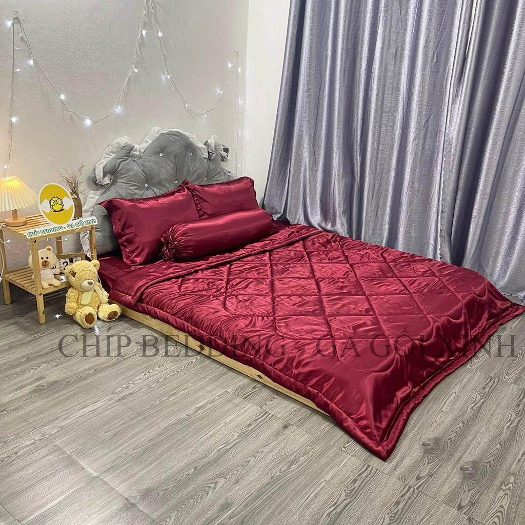 TRỌN BỘ DRAP PHI LỤA THÁI TUẤN HÀNG LOẠI 1 - ĐỎ RƯỢU - ĐỦ KÍCH THƯỚC( ẢNH THẬT SHOP CHỤP)