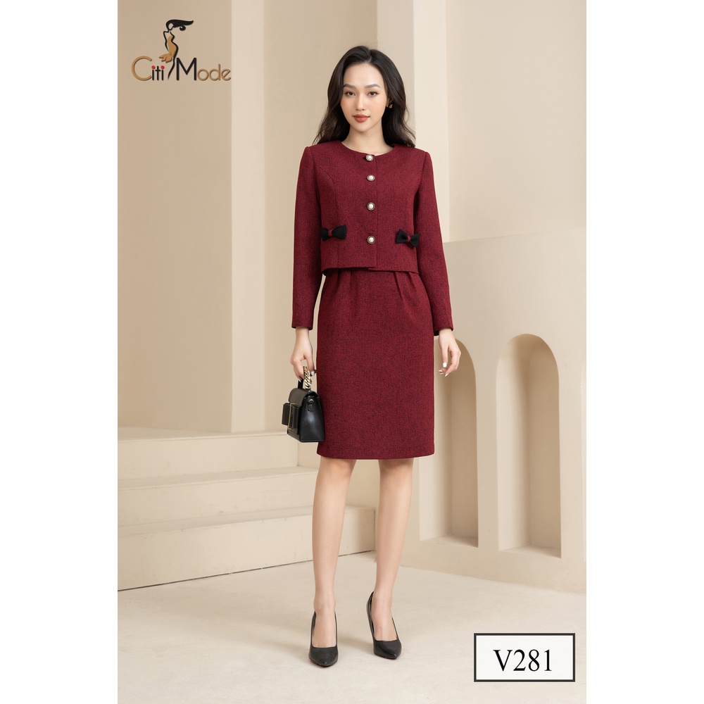 Vét công sở tay dài dạ teck đỏ cổ tròn V281 | BigBuy360 - bigbuy360.vn