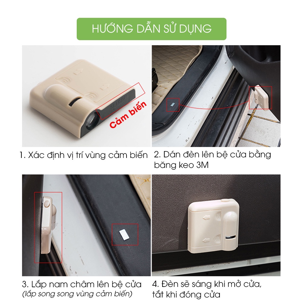 Đèn led chiếu hình, logo gắn cửa trang trí ô tô không dây, phụ kiện oto Tâm Luân