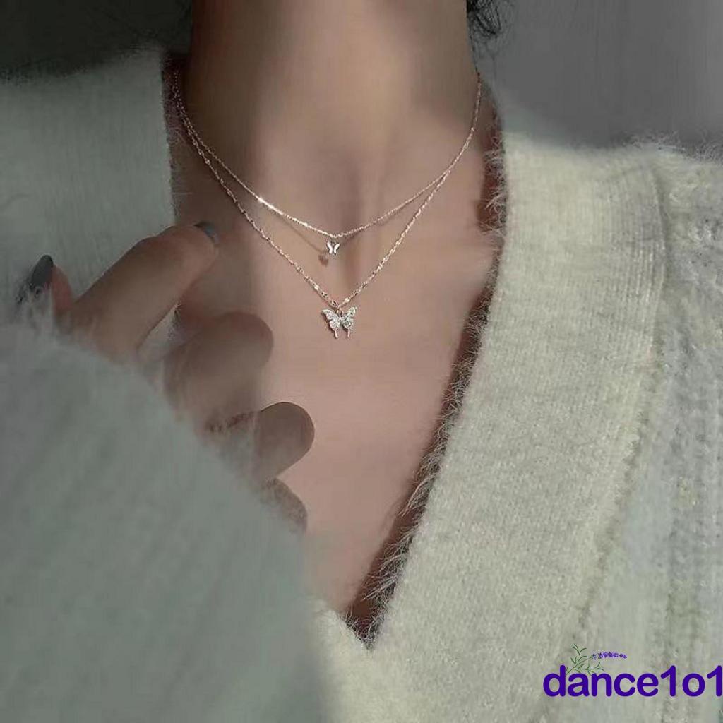 Vòng cổ hai lớp mặt hình bướm đính đá thời trang cho nữ