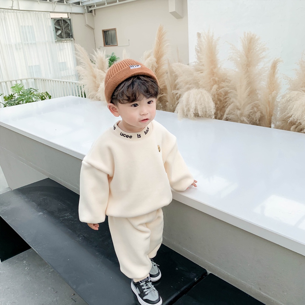 Bộ nỉ bông thêu mặt cười cực xinh và ấm cho bé, Bộ nỉ bông cho bé trai và bé gái DOLY KIDS