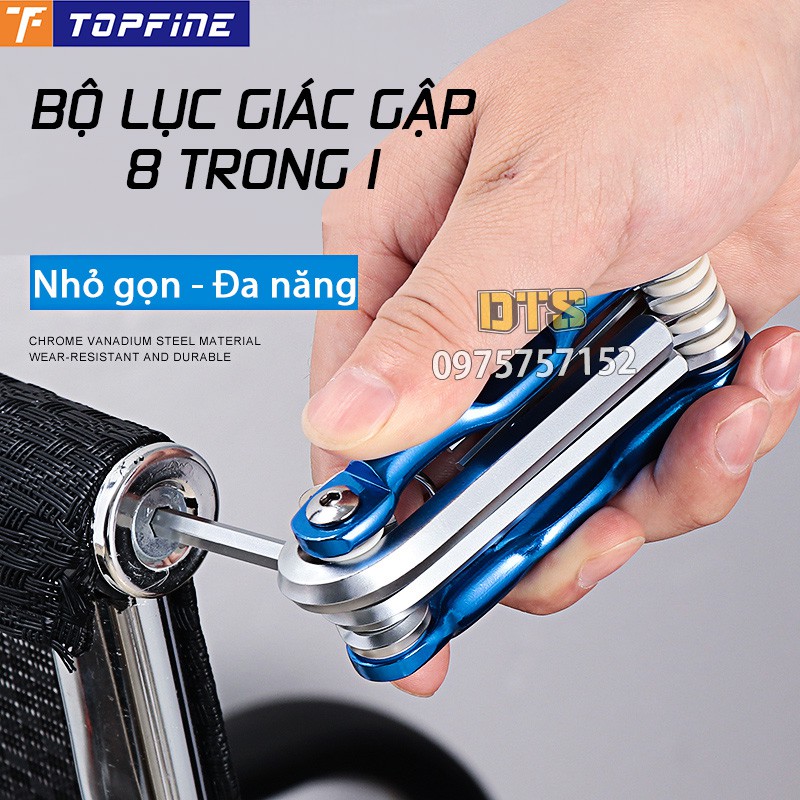 Bộ lục giác gập đa năng TOP FINE 8 chi tiết 1.5 – 8mm, bộ khóa lục giác xếp thép CR-V, khung bảo vệ nhôm hợp kim cao cấp