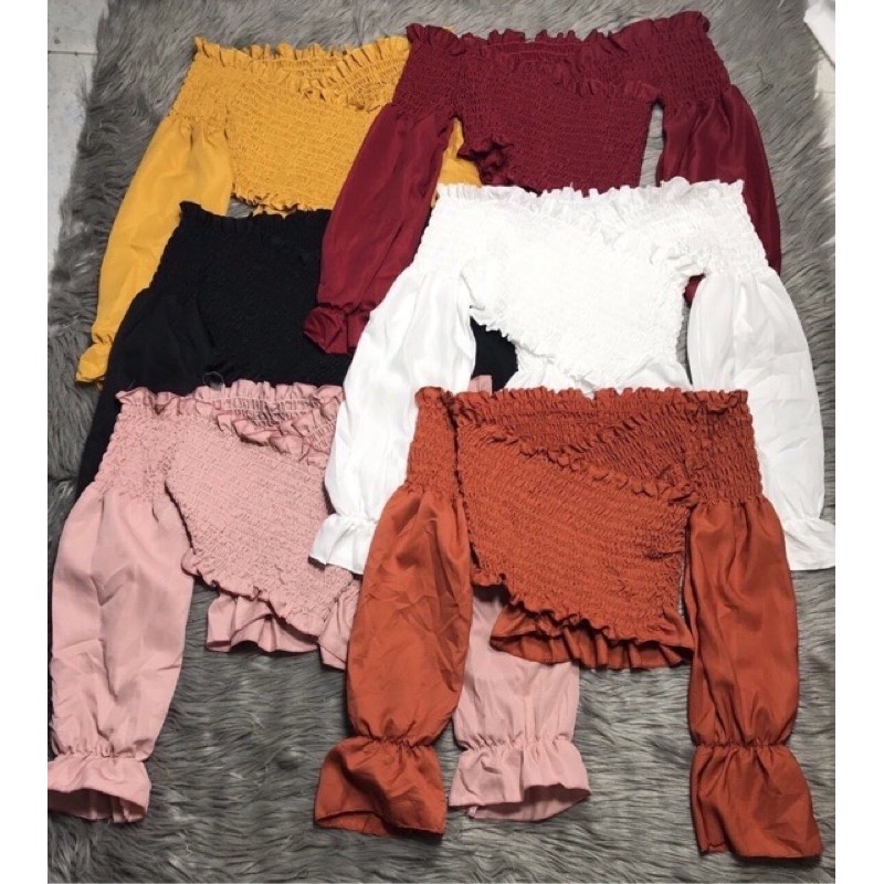 Áo bẹt vai kate nhún đắp chéo | BigBuy360 - bigbuy360.vn