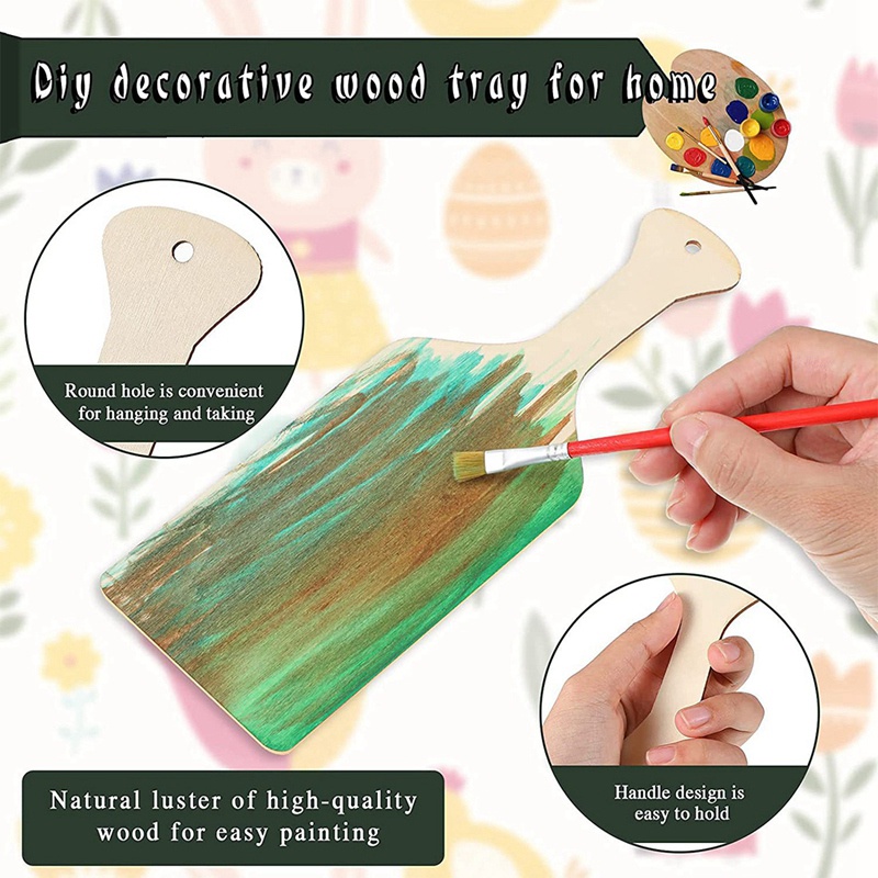 Set 12 Thớt Gỗ Trơn Mini Có Tay Cầm Dùng Để Cắt Rau Củ Quả / Trang Trí Nhà Bếp DIY