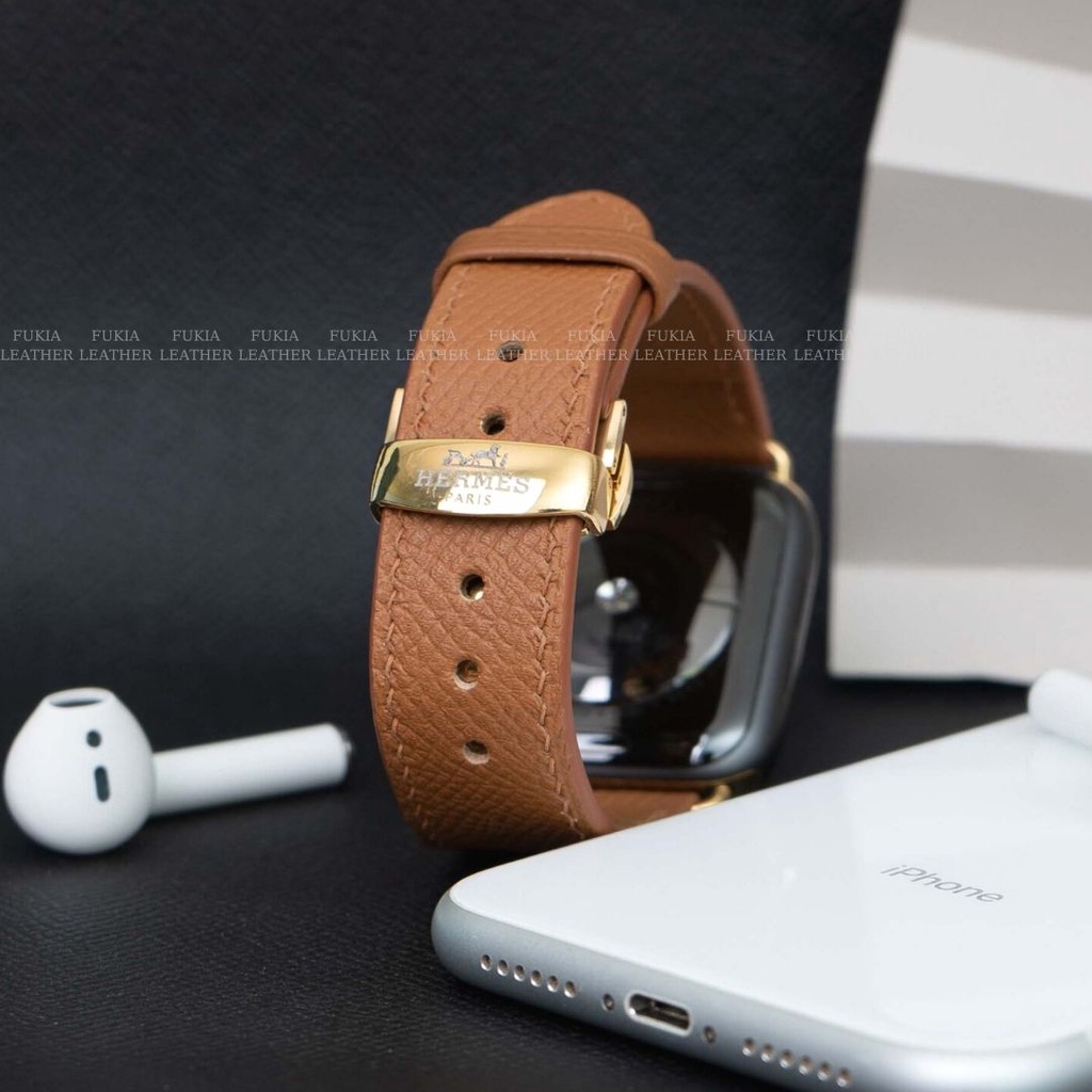 Dây da thủ công Epsom Nâu dành cho Apple Watch, đồng hồ thông minh, đồng hồ cơ