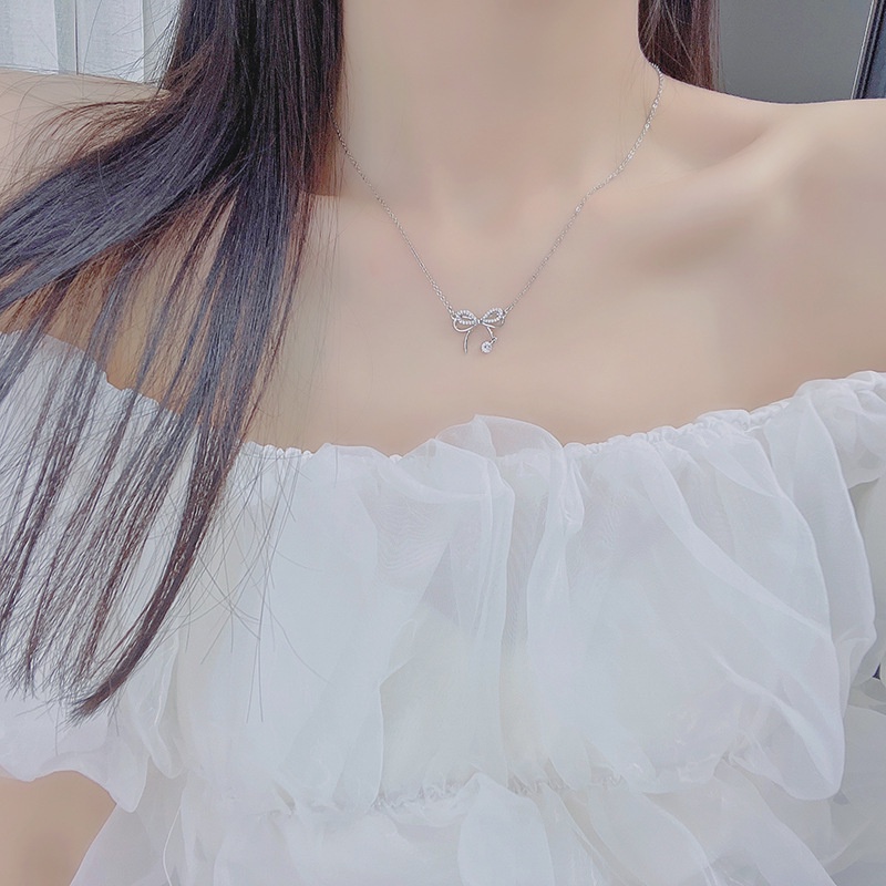 Vòng cổ Mặt Nơ Đính Đá Hình Giọt Nước Phong Cách Hàn Quốc Thời Trang Cho Nữ