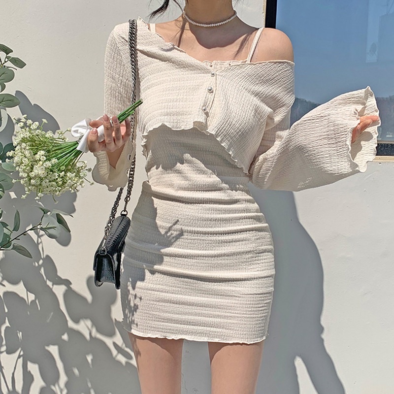 Set Váy Kèm Áo Tay Loe Vải Đũi Nhăn Siêu Đẹp