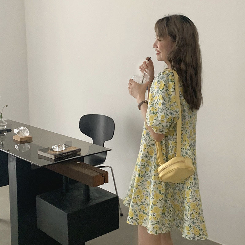 Đầm Hoa Tay Phồng Ôm Eo Nữ Tính đầm bầu váy nữ váy bé gái váy dài chân váy dài váy nữ chân váy dài