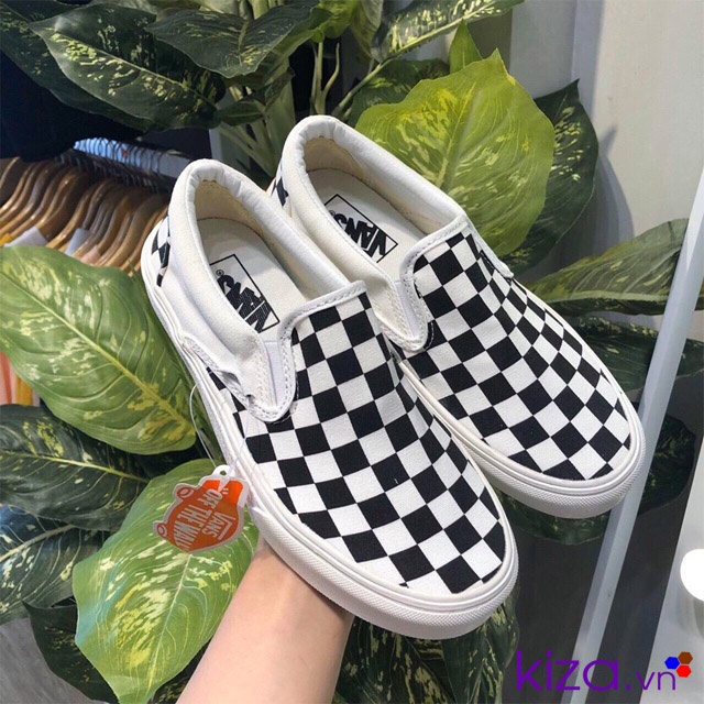 Giày Vans CARO Lười Đen Trắng Kẻ Ô Thể Thao Slip On Old Skool Nam Nữ Thời Trang Cao Cấp