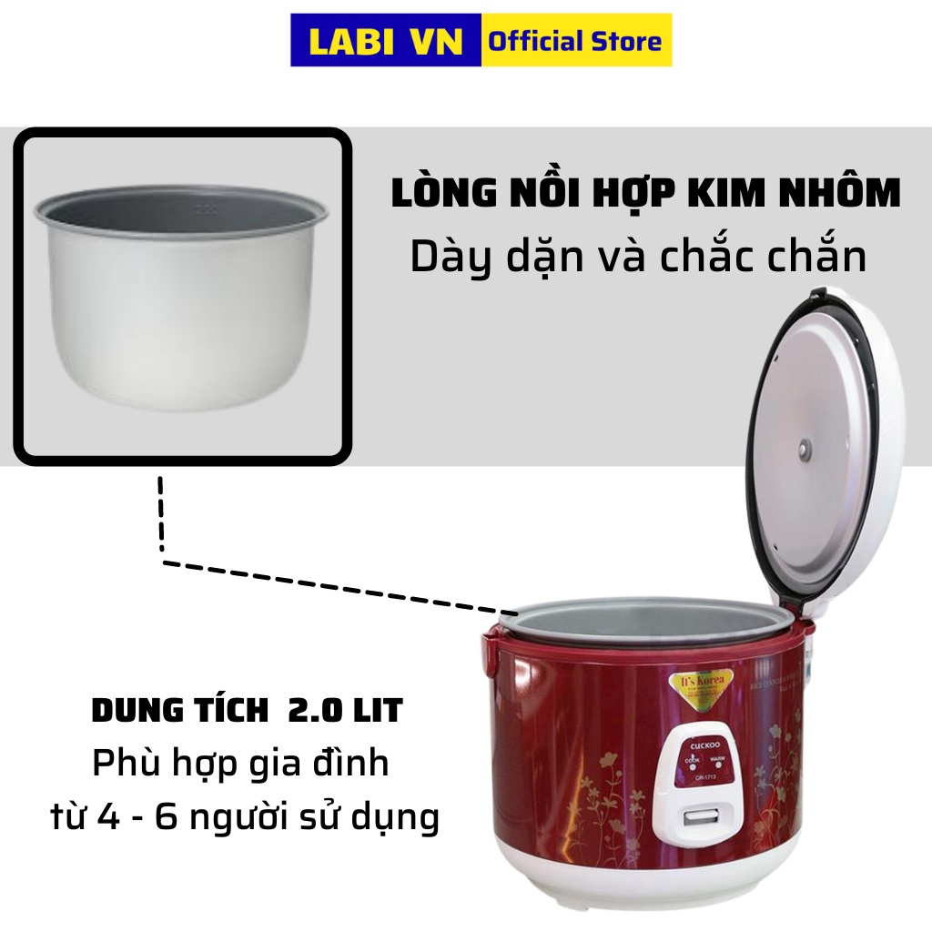 Nồi Cơm Điện 2L CUCKOO 1122 Với 3 Mâm Nhiệt, Công Suất 650W, 2 Chế độ Nấu Cơm, Nấu Cháo - Nhập Khẩu Hàn Quốc