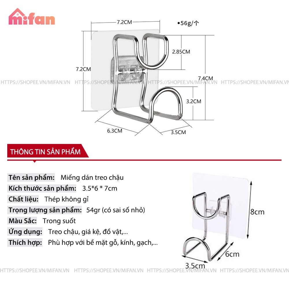 Móc Dán Tường Treo Chậu, Thau , Thớt, Đồ dùng phòng tắm, Nhà bếp - Inox thép không gỉ keo dính siêu chắc - MIFAN