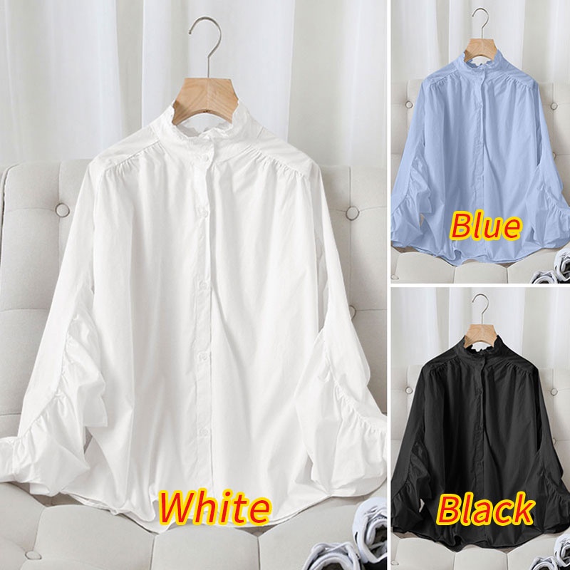 Áo sơ mi Zanzea cổ đứng tay dài trang trí nút đơn giản dành cho nữ