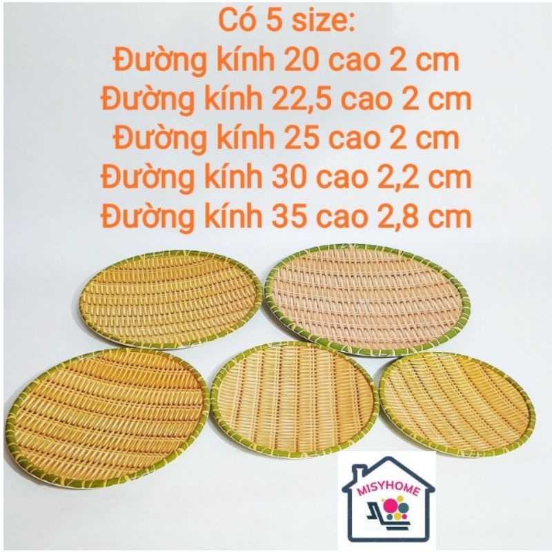 Đĩa giả mây tre đan nhựa phíp tròn 30 35cm đựng bún đậu mẹt nem lụi nướng thịt quay gà rang muối ăn lẩu nộm