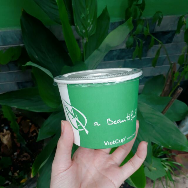 50 cốc giấy 12oz~ 360ml có nắp đựng canh cơm cháo ly giấy đựng kem sốt có nắp LB12 - Paper cup Hộp giấy