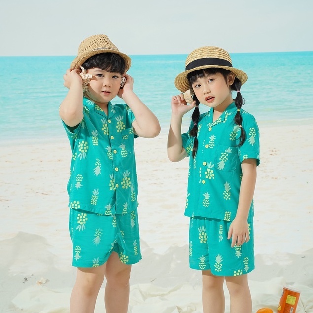 Bộ pijama lanh VT mặc nhà cộc tay cho bé- Thời trang gia đình VT B63.2118