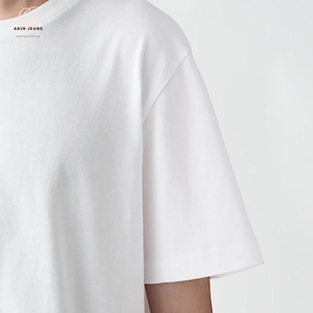 Áo Thun Trắng Trơn Basic Form Rộng, Áo Phông Tay Lỡ Unisex Nam Nữ 100% Cotton Cao Cấp, Akin Jeans APT