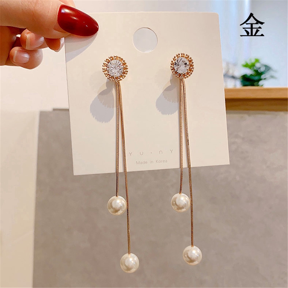 Khuyên Tai Dáng Dài Đính Ngọc Trai Nhân Tạo Phong Cách Hàn Quốc