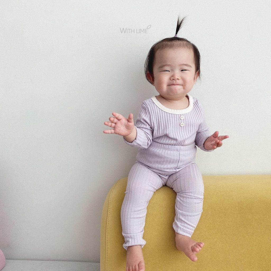 Lime&Blue bộ đồ Au Gân khuy cho bé gái , bé trai Hàn Quốc